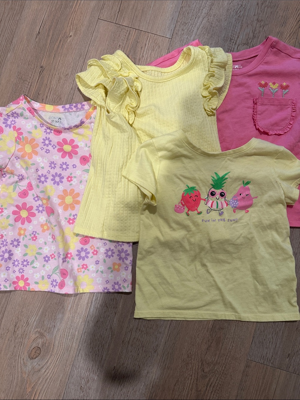 Garanimals Yellow Fruit Graphic Tee & Pink Floral Mix - Girls Short Sleeve Set